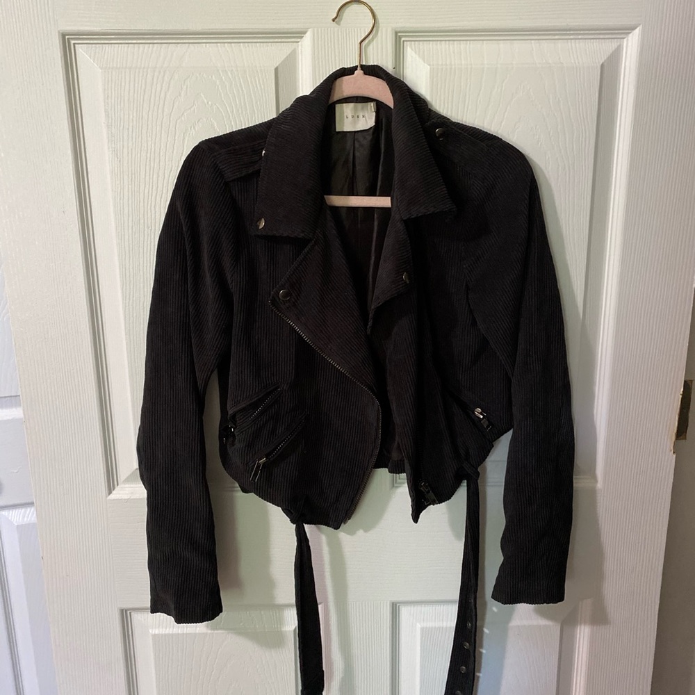 Lush Charcoal Grey Corduroy Moto Jacket